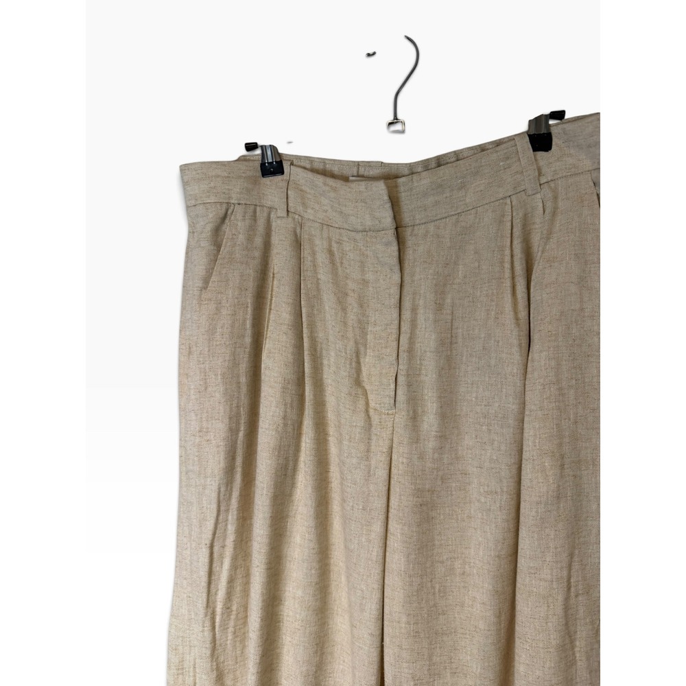 Abercrombie & Fitch Curve Love Sloane Linen Tailored Wide Leg Pant 14R Beige - Picture 3 of 8